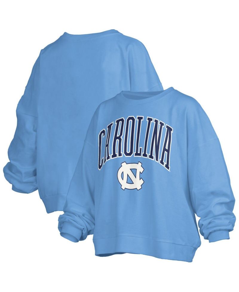 Women's Carolina Blue North Carolina Tar Heels Janise Arch Over Logo Waist Length Oversized Pullover Sweatshirt