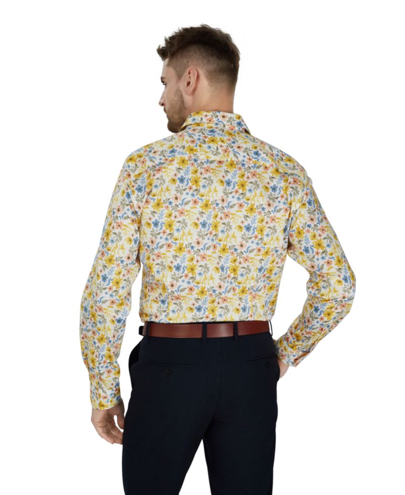 Men's Slim-Fit Floral Printed Dress Shirt
