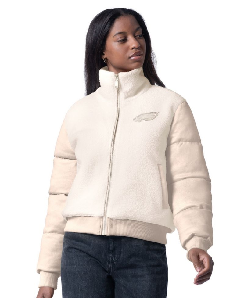 Women's Cream Philadelphia Eagles Cheerleader Sherpa Full-Zip Jacket