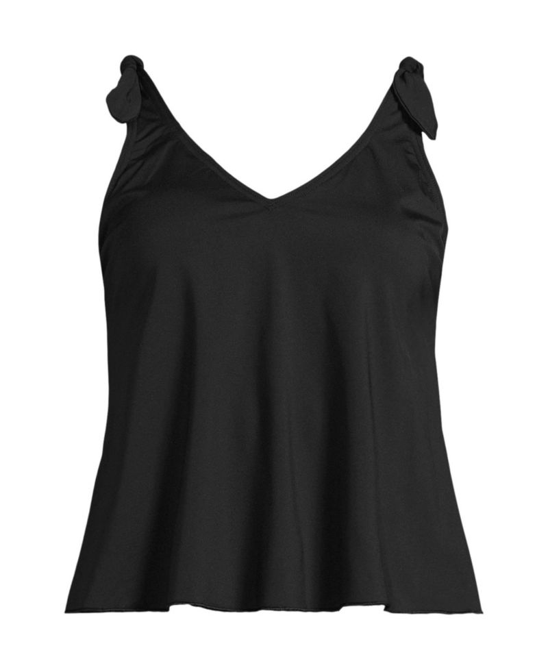 Women's D-Cup Chlorine Resistant V-neck Shoulder Tie Flutter Tankini Swimsuit Top