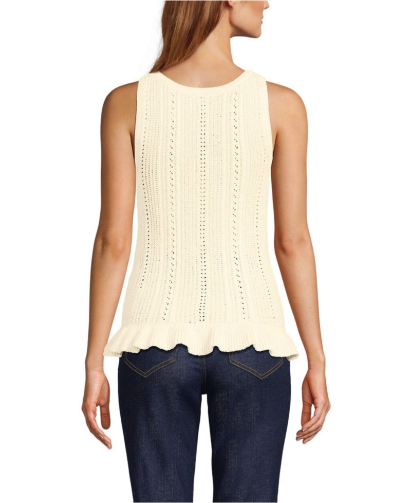 Women's Cotton Boucle Ruffle Hem Sleeveless Sweater