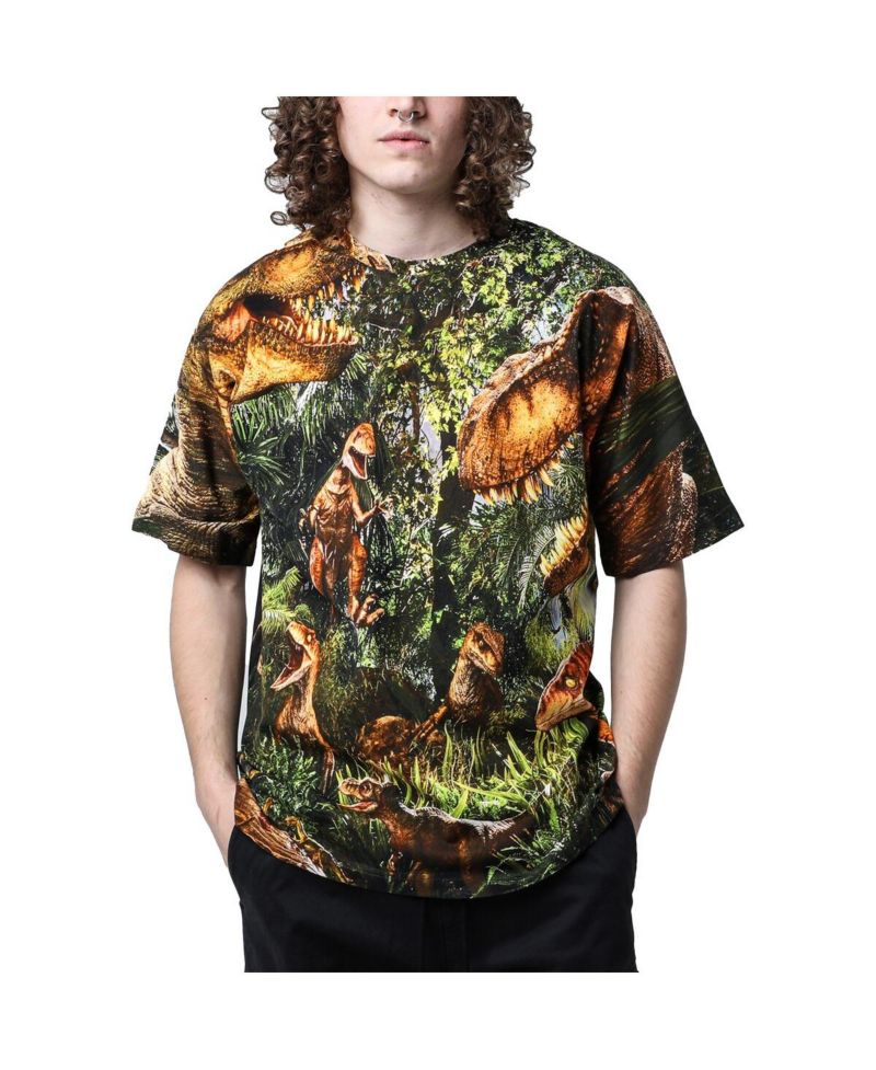 Men's and Women's Green Jurassic Park the Predators Big Print Graphic T-Shirt