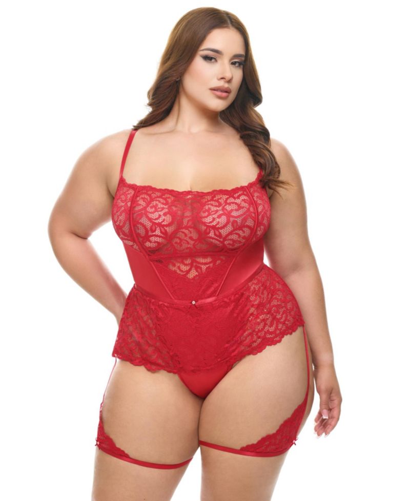 Plus Size Curvy Candice Satin & Lace Teddy