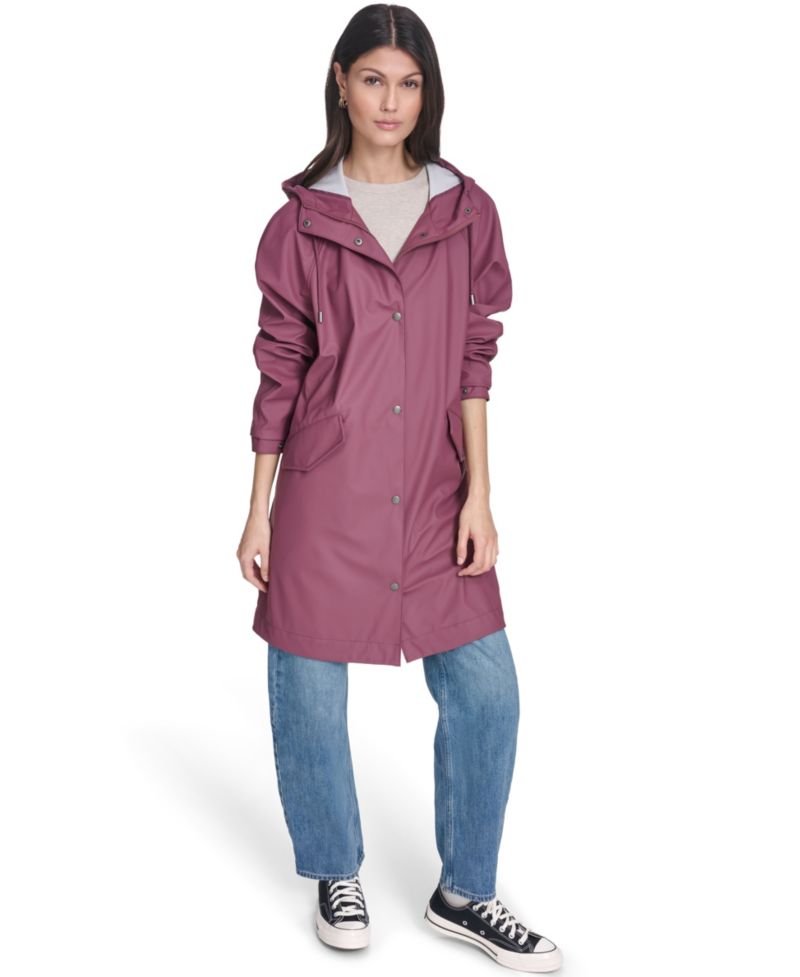 Plus Size Raglan-Sleeve Hooded Rain Jacket