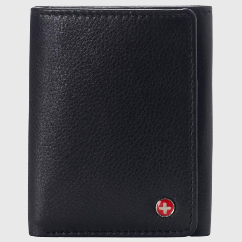 Mens Leon Trifold Wallet RFID Safe Bifold Genuine Leather ID Window