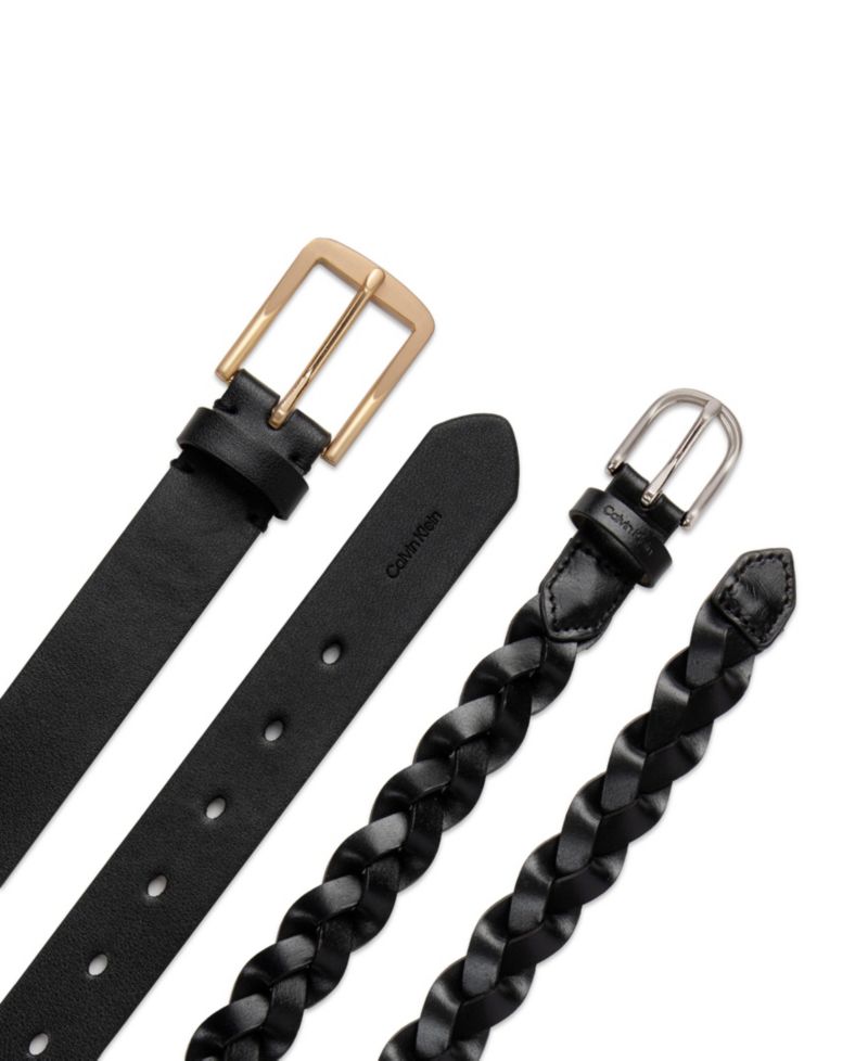 Women's Two Pack - Skinny Braid and Harness Buckle Belt Set
