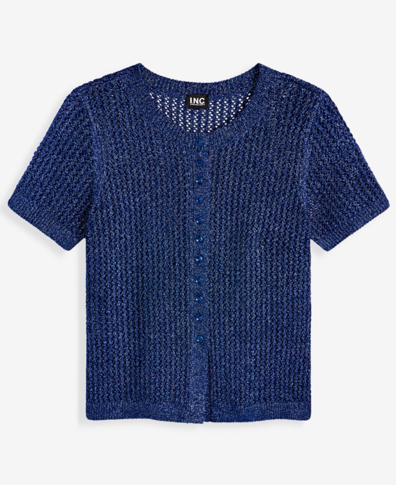 Women's Short-Sleeve Metallic Crochet Cardigan