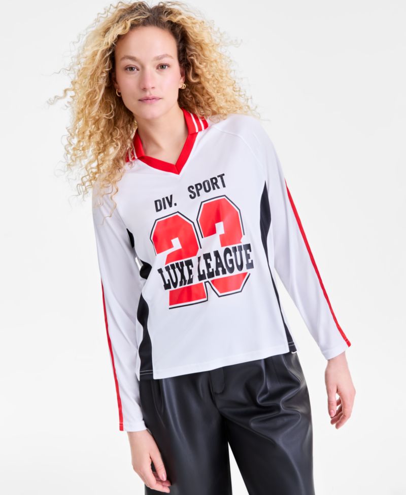 Women's Sporty Graphic Long-Sleeve Polo Top