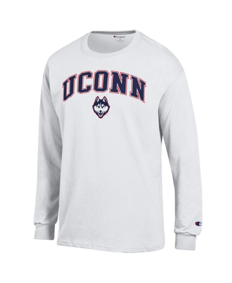 Men's Champion Heather Gray UConn Huskies Arch Over Logo Long Sleeve T-Shirt