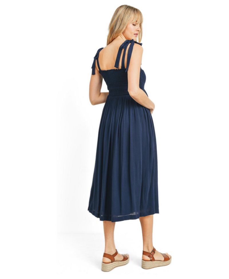 Women's Smocked Tie-Shoulder Midi Dress