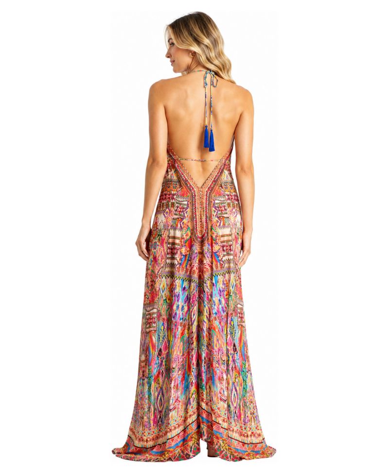 Women's Halter-Plunge High-Low Maxi Dress