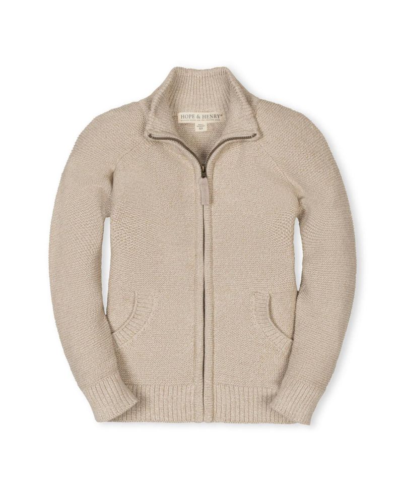 Little and Big Boys' XXS - XL Organic Long Sleeve Full Zip Raglan Mock Neck Sweater