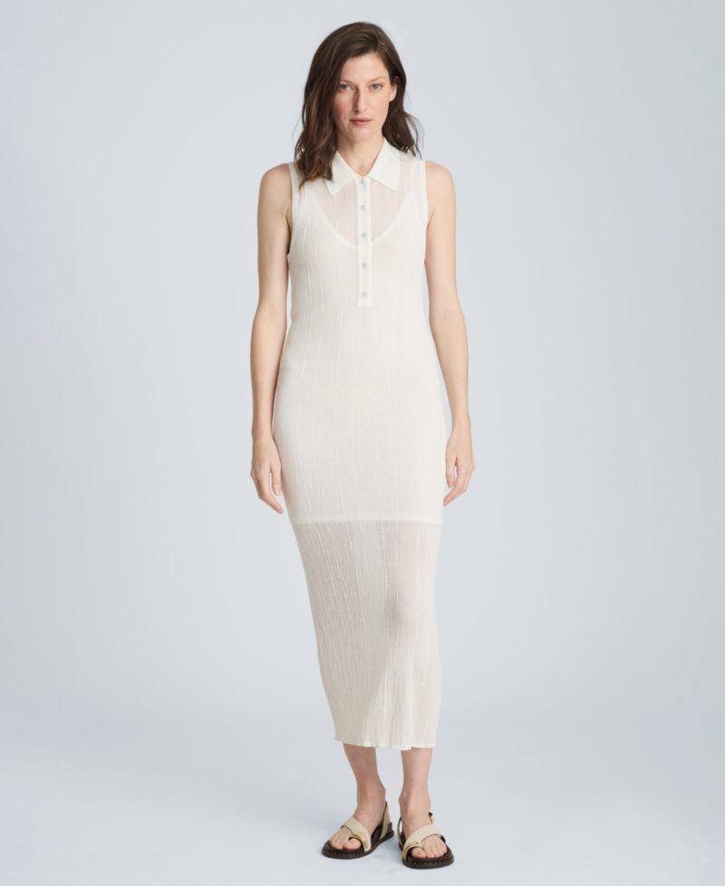 Women's Variegated Rib Sleeveless Polo Sweater Dress