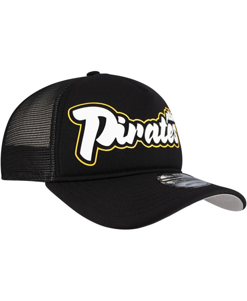 Men's Black Pittsburgh Pirates Retro Bold A-Frame Trucker 9FORTY Adjustable Hat