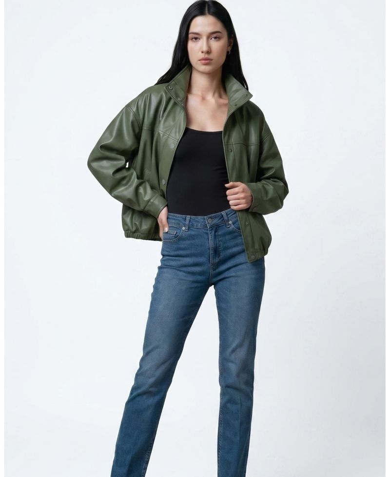 Women's Arden Funnel Neck Leather Jacket
