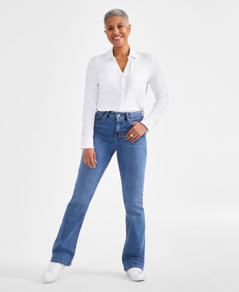 Petite Mid-Rise Curvy Bootcut Jeans, Petite & Petite Short