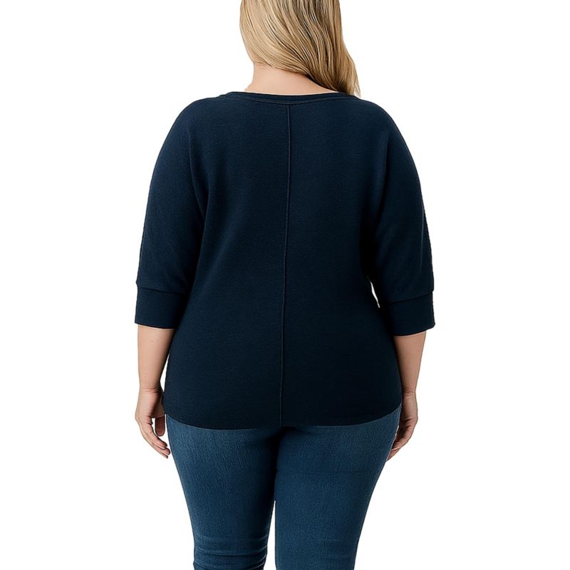 Plus Size 3/4 Dolman Sleeve Curved Hem Top