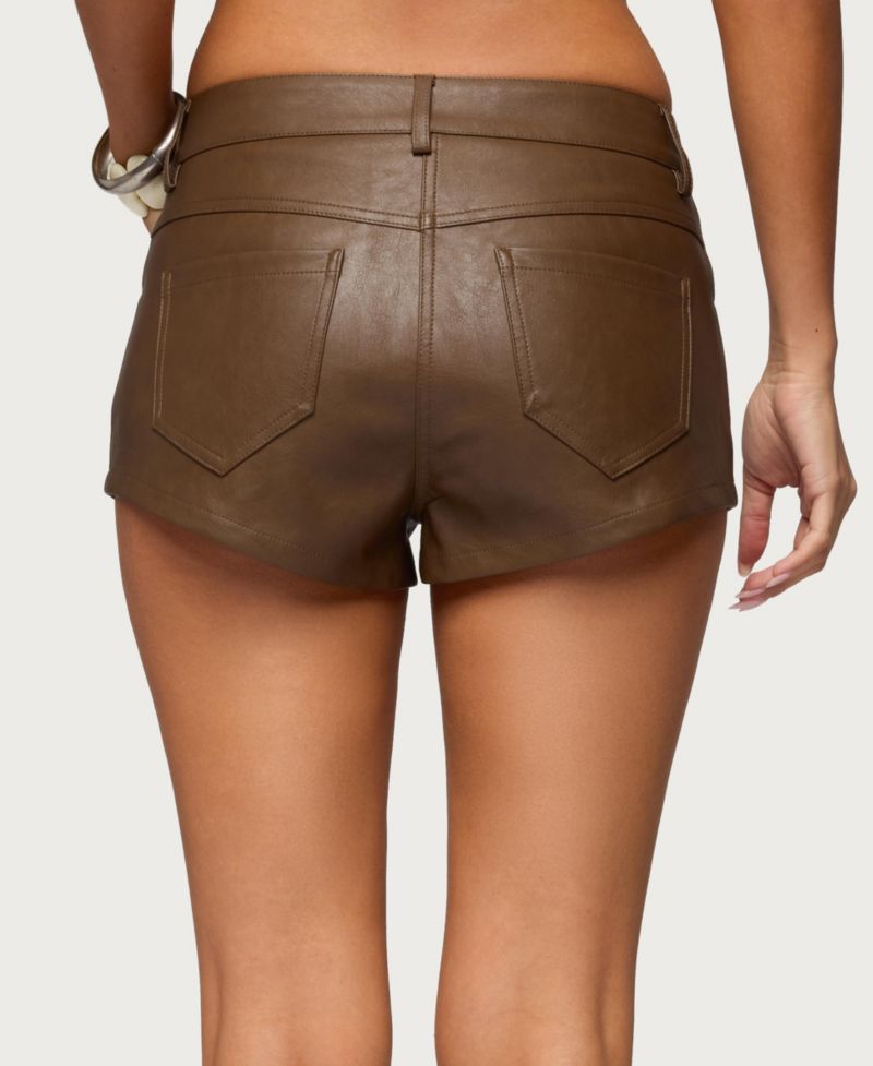 Women's Mid Rise Faux Leather Micro Shorts