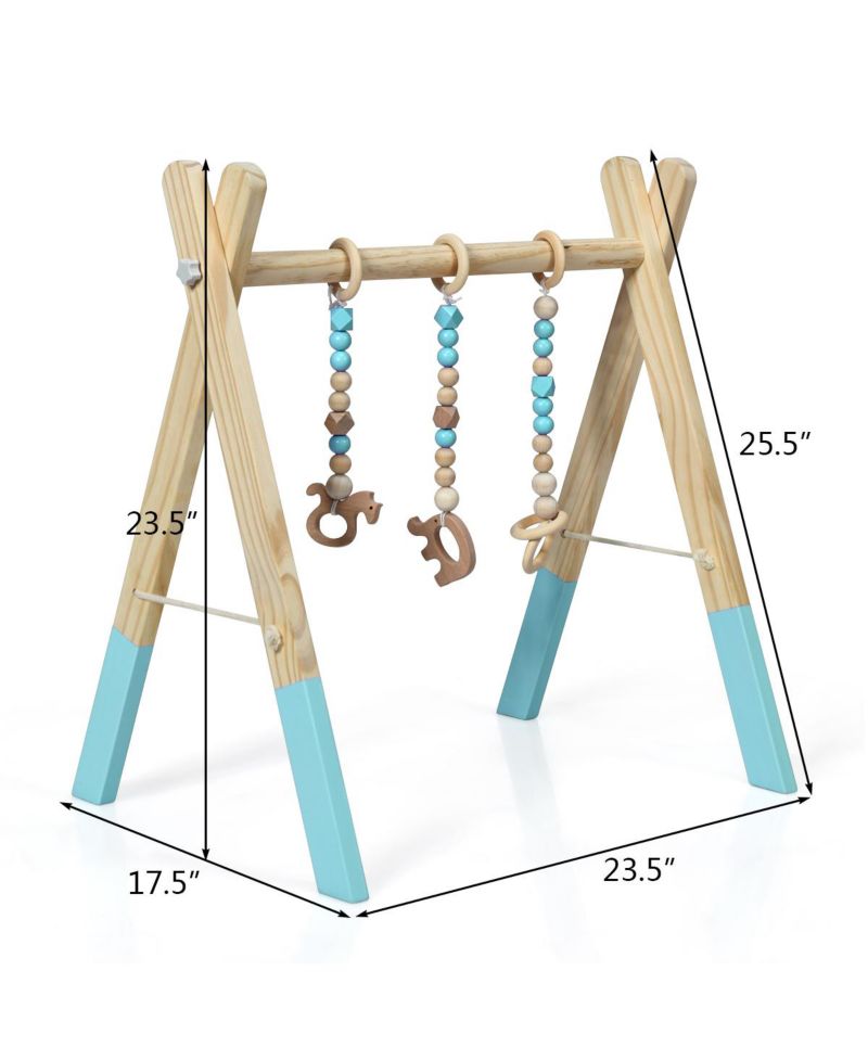 Toddler Wooden Gym with 3 Wooden Teething Toys Hanging Bar