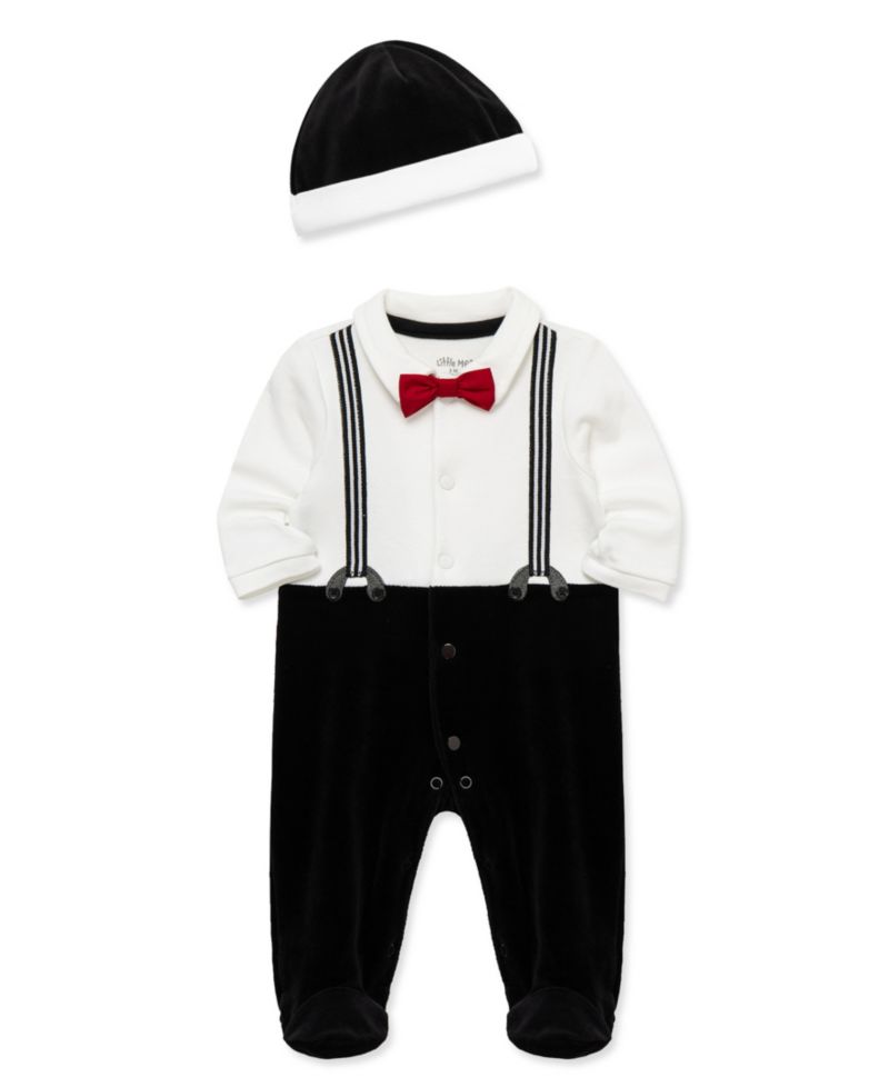 Baby Boys' Dressy Long-Sleeve Footed Coveralls and Hat, 2-Piece Set