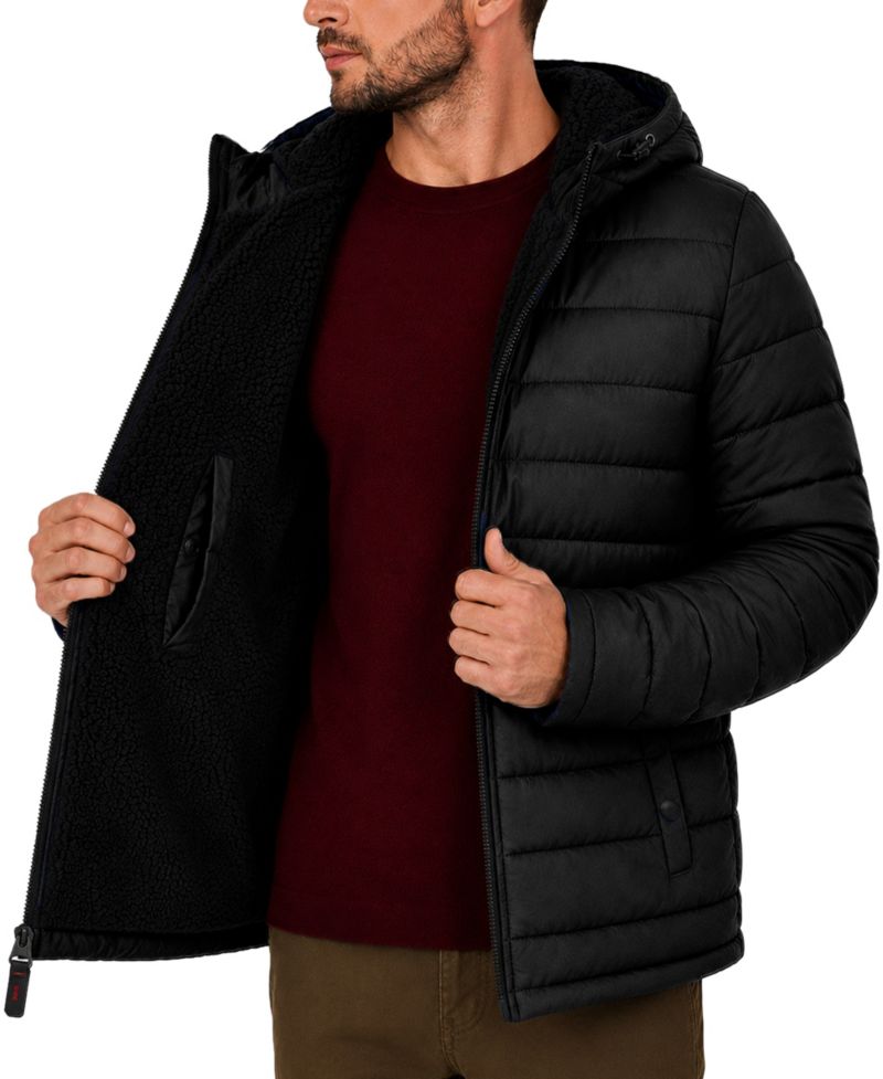 Men's Stretch Hooded Sherpa Lined Puffer Jacket