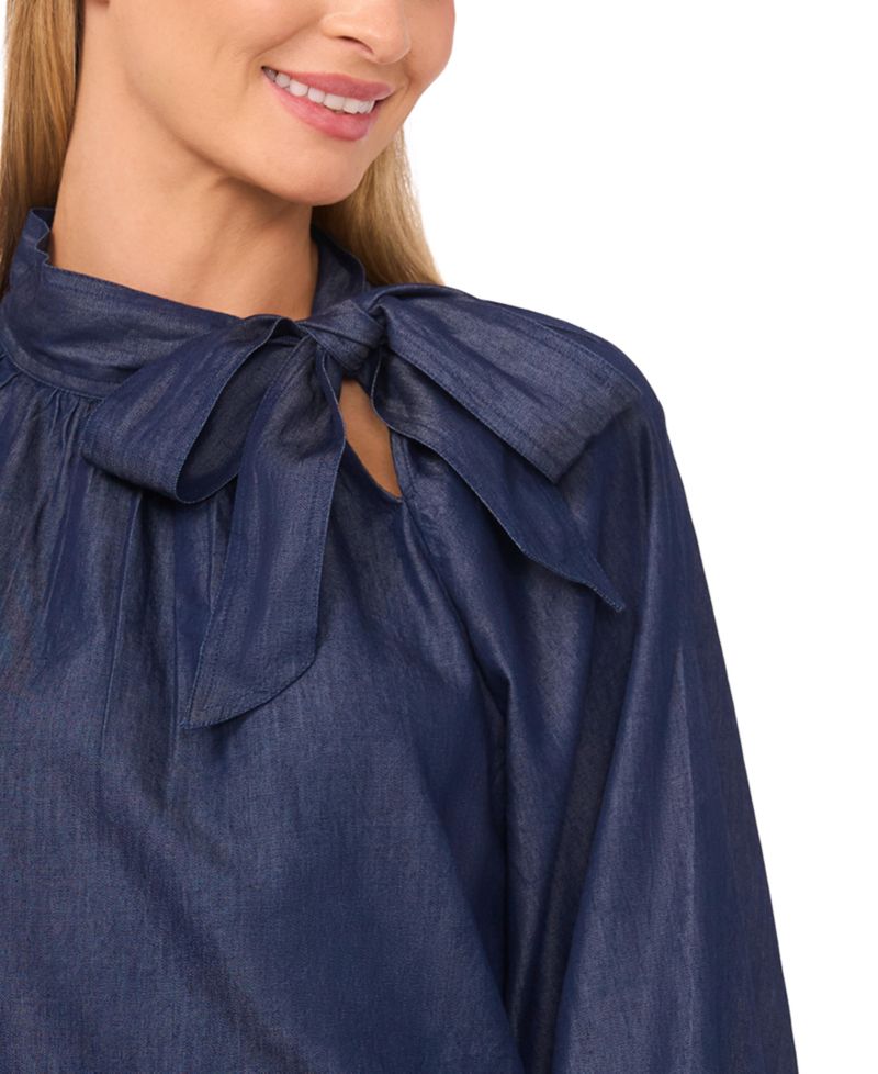 Women's Long Sleeve Tie Neck Top
