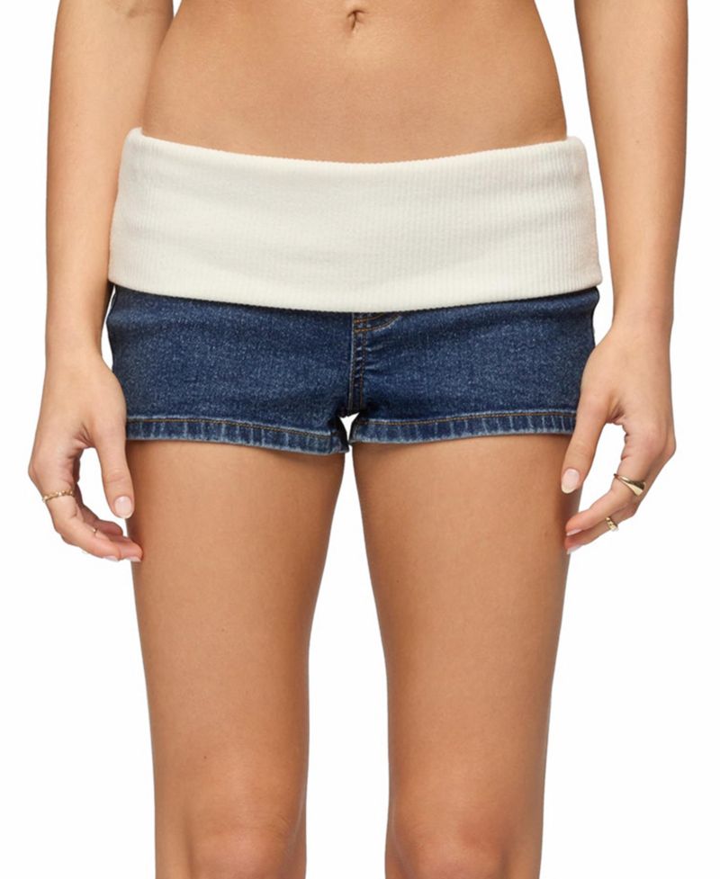 Women's Contrast Foldover Denim Micro Shorts