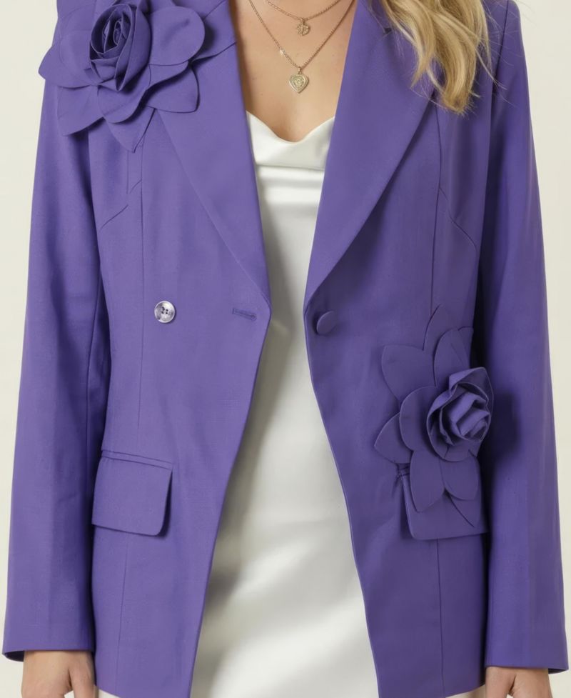 Women's 3D Floral Applique Structured-Fit Blazer
