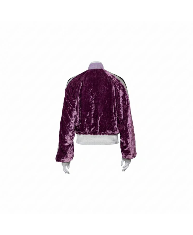Women's Purple Crushed Velvet Zipper Front Bomber Jacket