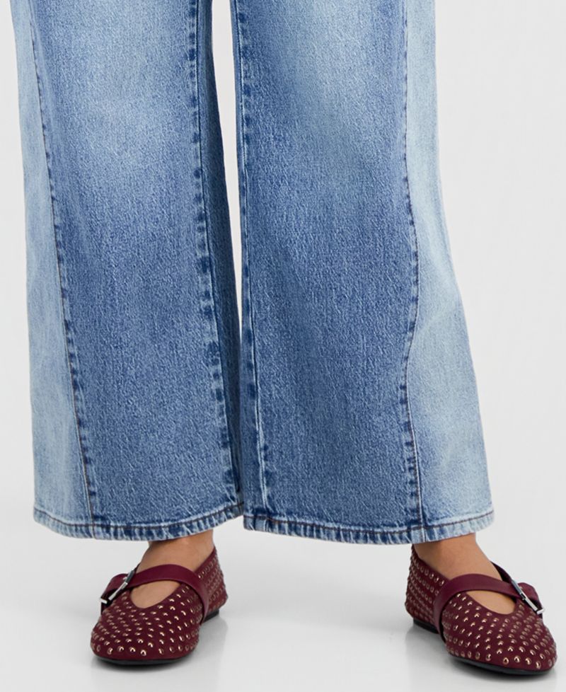 Petite High-Rise Wide-Leg Two-Tone Jeans