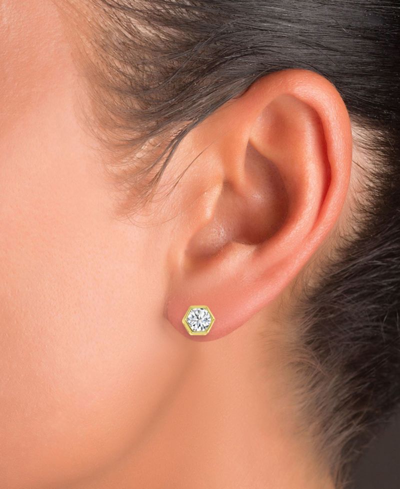 Cubic Zirconia Hexagon Stud Earrings (1-1/4 ct. t.w.) in 14k Gold-Plated Sterling Silver