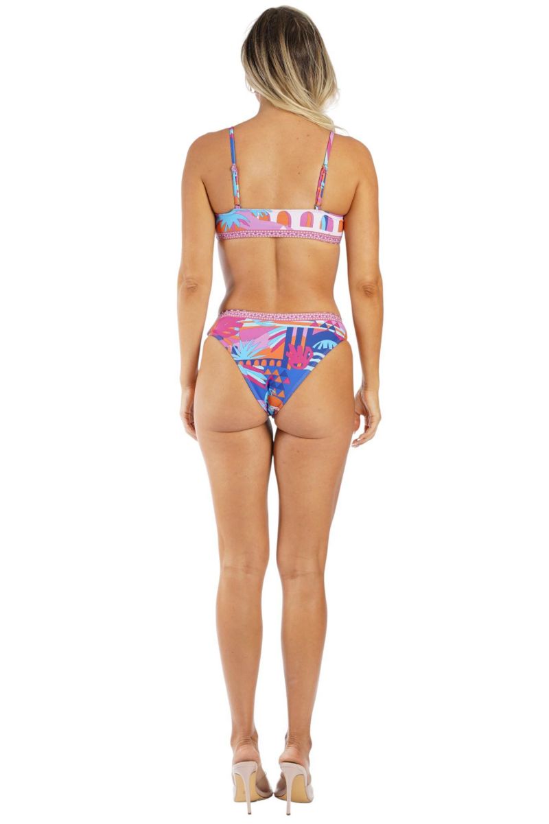 Women's Club Moda Tropical Palm Print Bikini Set - Bandeau Beaded Top and Tie-Side Bottom Luxury Resort Swimwear