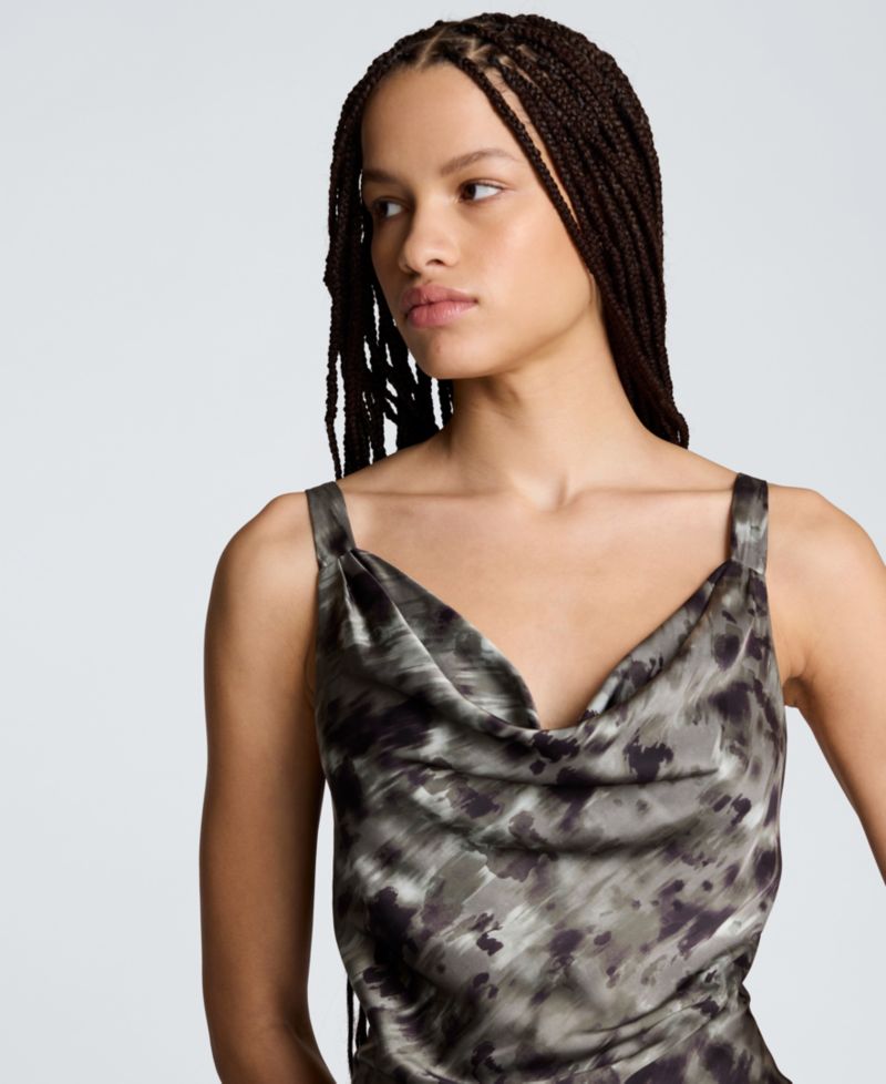 Women's Printed Satin Cowl Neck Cropped Cami