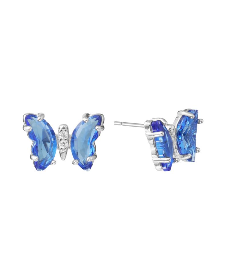 Sterling Silver Crystal Butterfly with Cubic Zirconia Stud Earrings