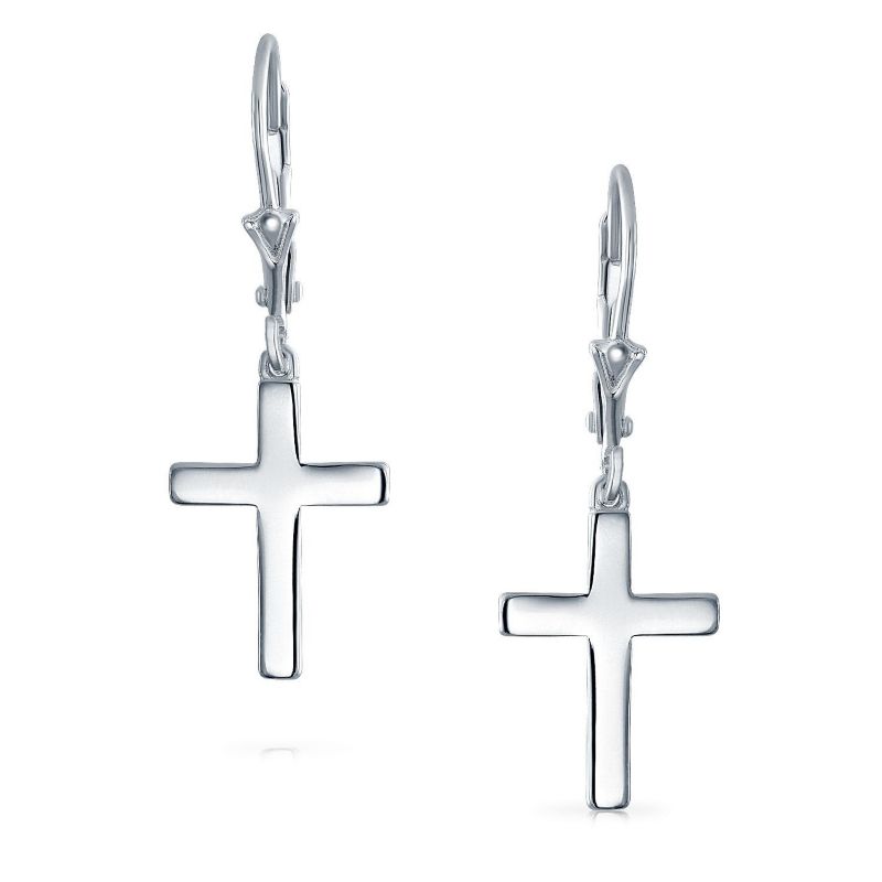Religious Dangle Cross Earrings .925 Sterling Silver Lever back