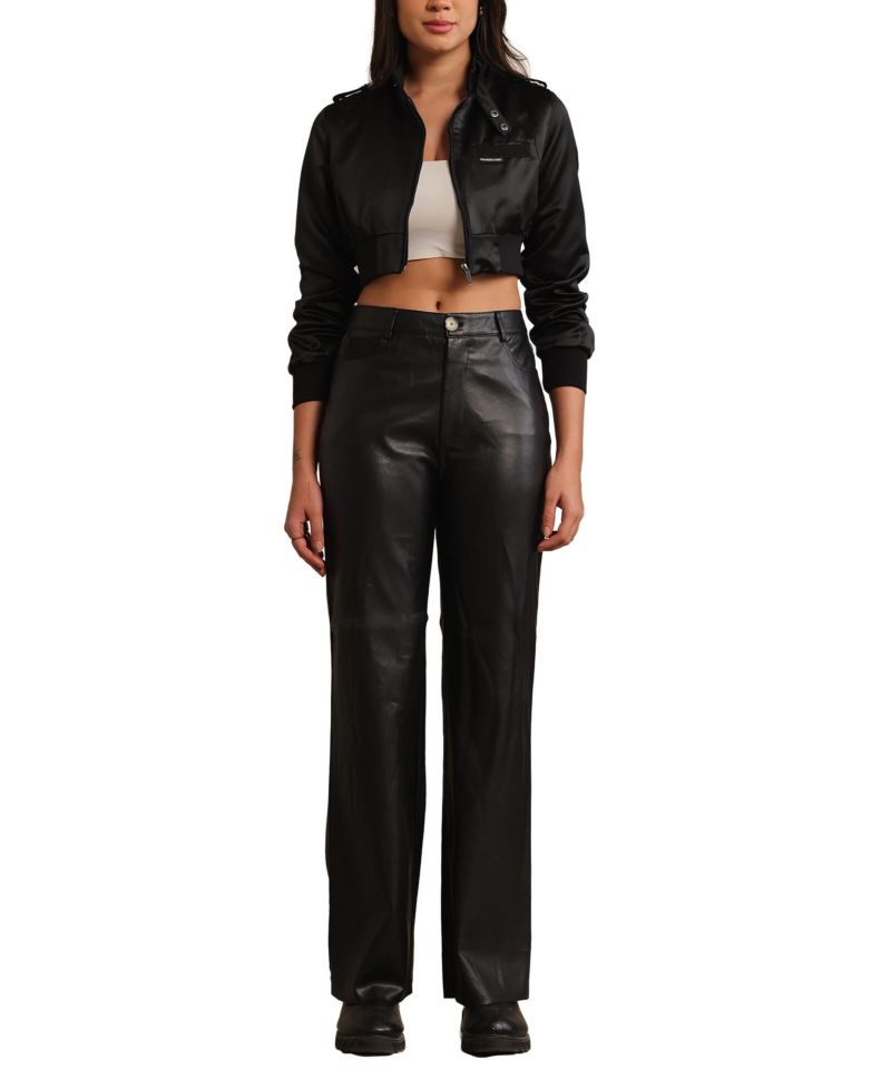 Women's Iconic Racer Cropped Satin Jacket