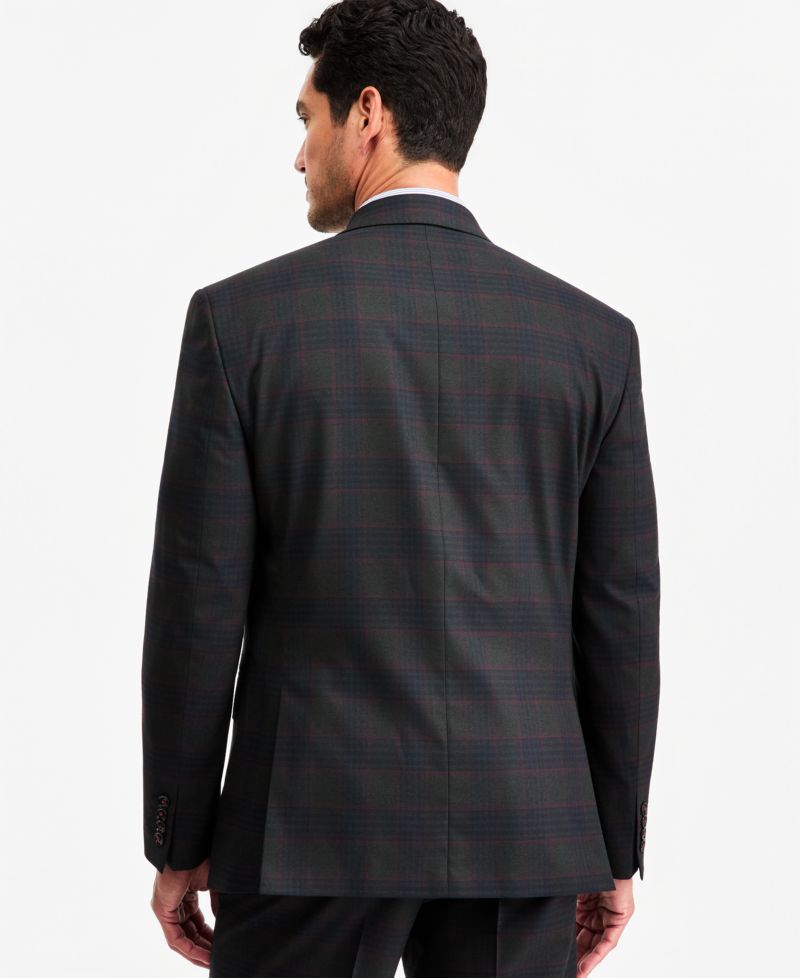 Men's Classic-Fit Green Plaid Suit Separate Double-Breasted Jacket