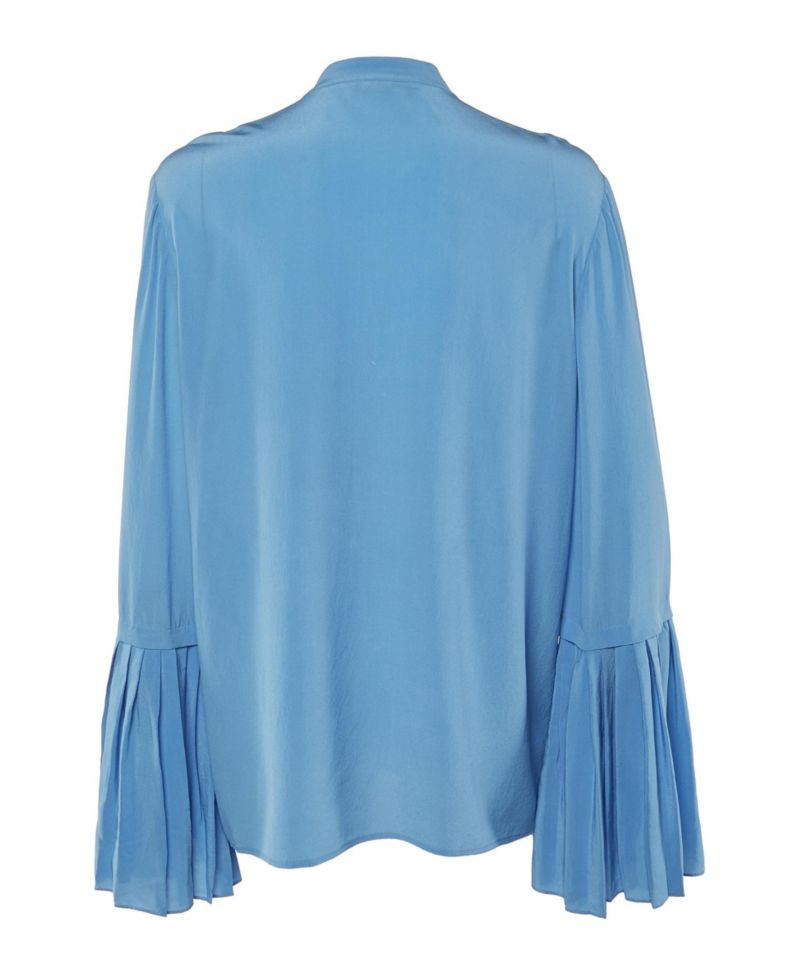 Women's Pleated Flared-Sleeve Silk Blouse