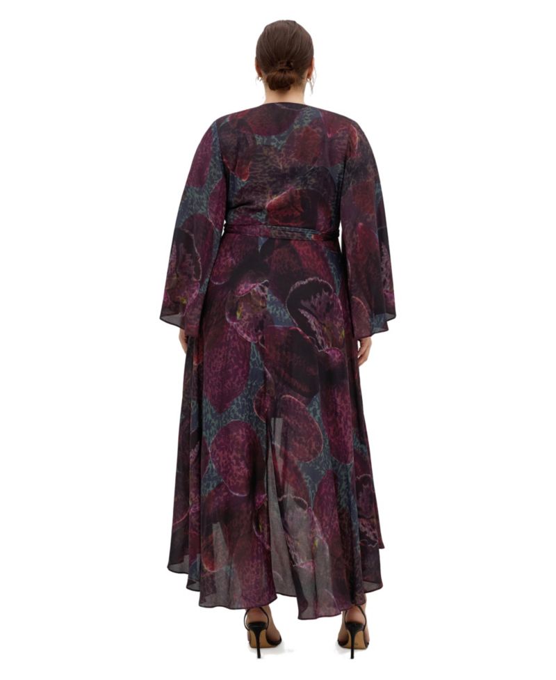 Women's Plus Size Evangeline V-Neck Bell-Sleeve Floral-Print Wrap Maxi Dress