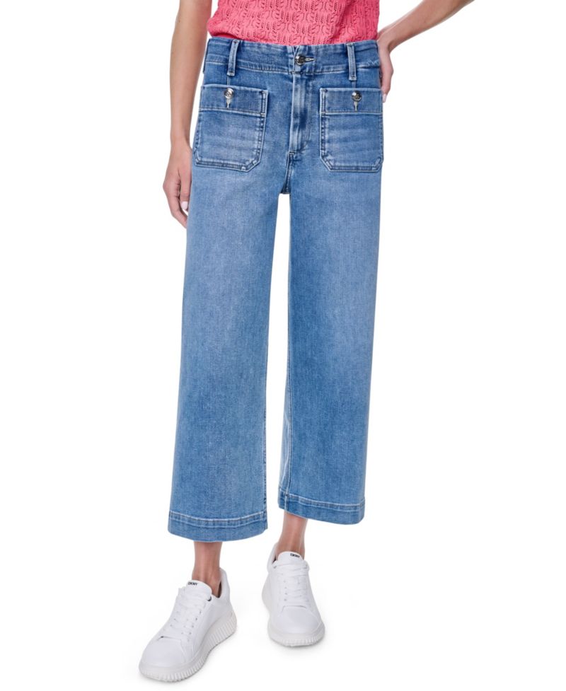 Petite High-Rise Patch-Pocket Wide Leg Jeans