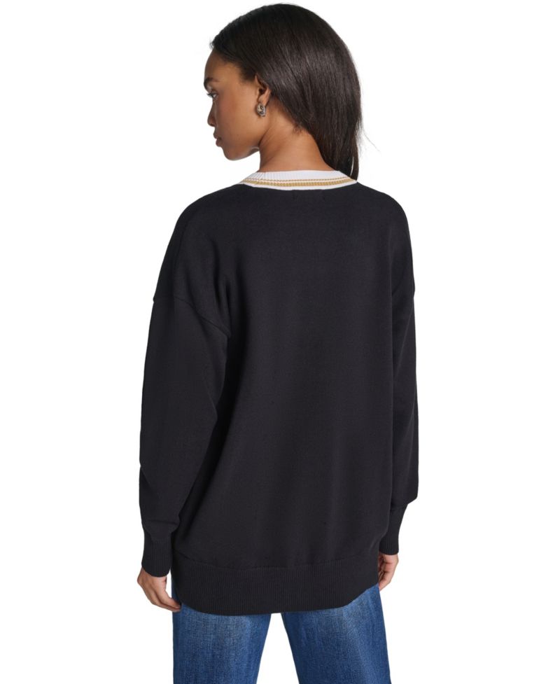 Women's Varsity Oversized Patch V-Neck Cardigan Sweater