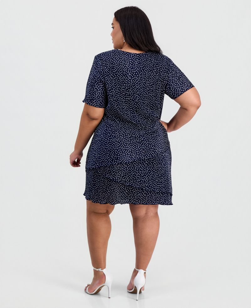 Plus Size Floral Ruffle-Tiered V-Neck Sheath Dress