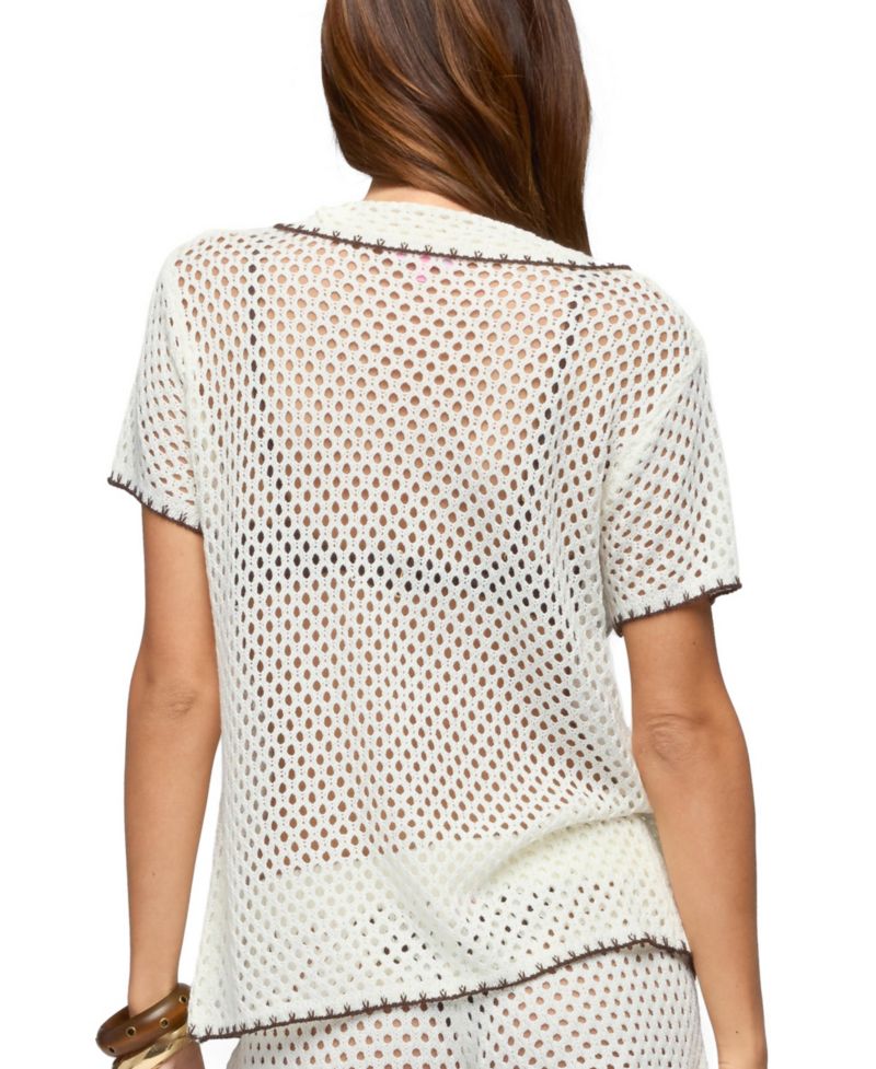 Women's Rocca Contrast Button Up Crochet Top