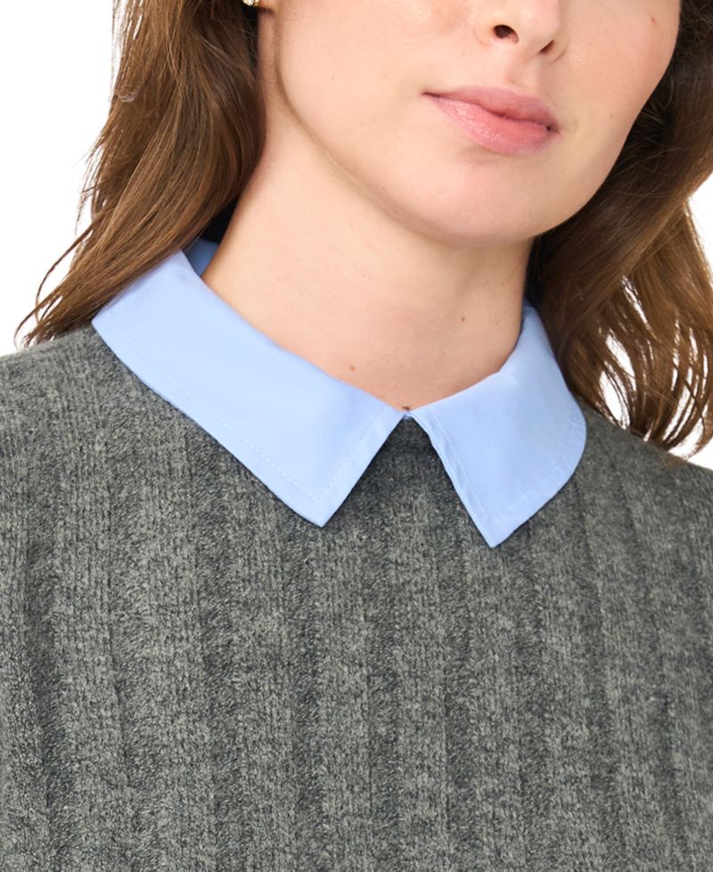 Women's Long-Sleeve Collared Twofer Sweater