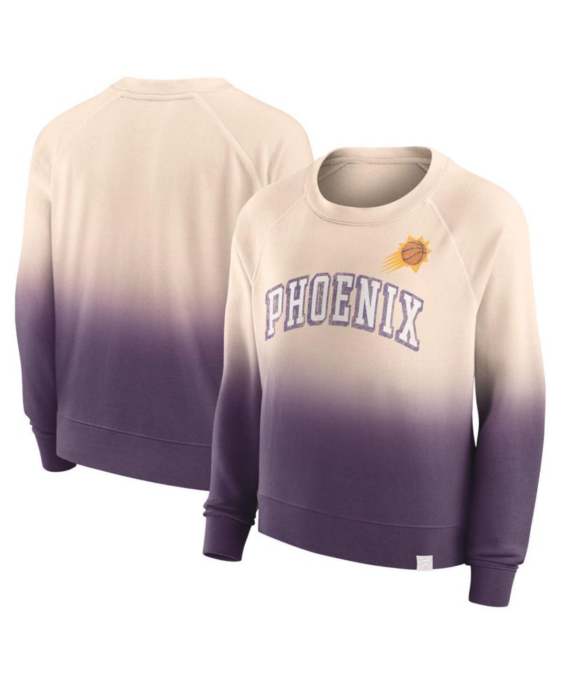 Women's Tan, Purple Distressed Phoenix Suns Lounge Arch Raglan Pullover Sweatshirt