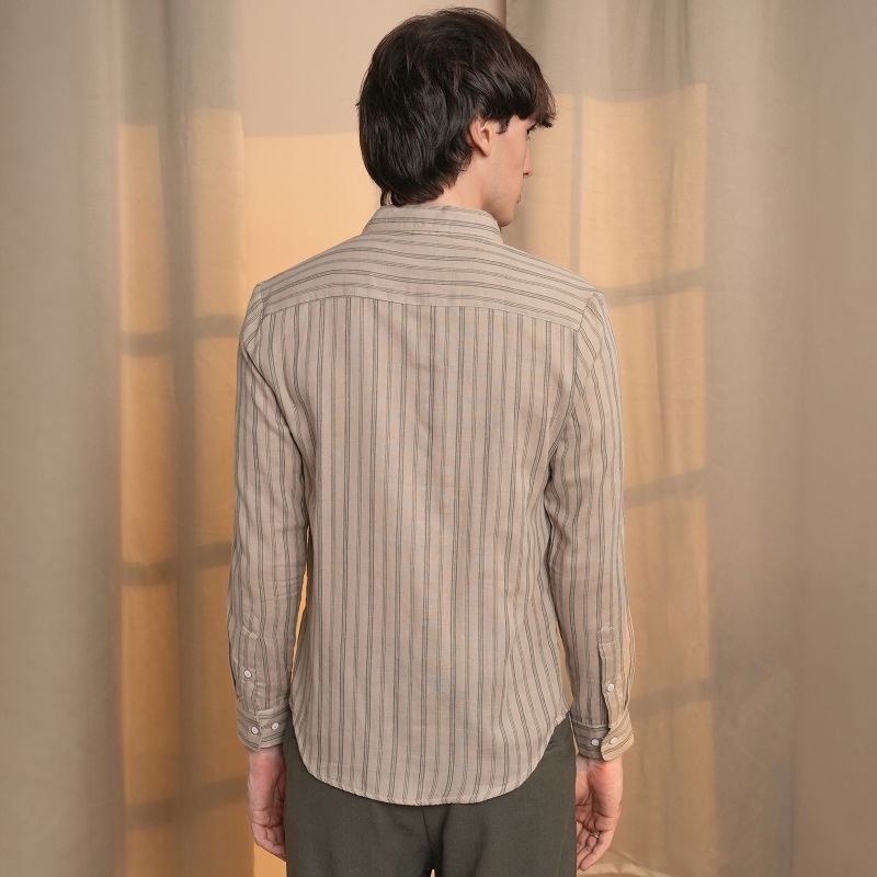 Men's Khaki Brown Halo-Striped Shirt