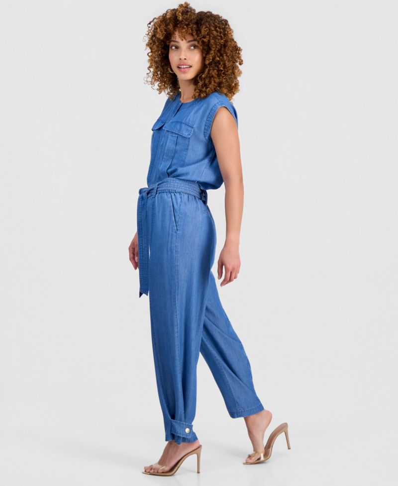 Petite High-Rise Belted Tapered Pants, Macy's Excluisve