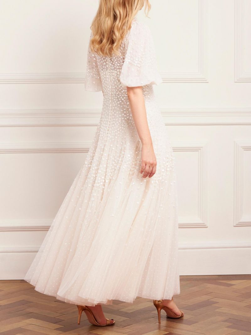 Women's Scallop Sequin V-neck Ankle Gown