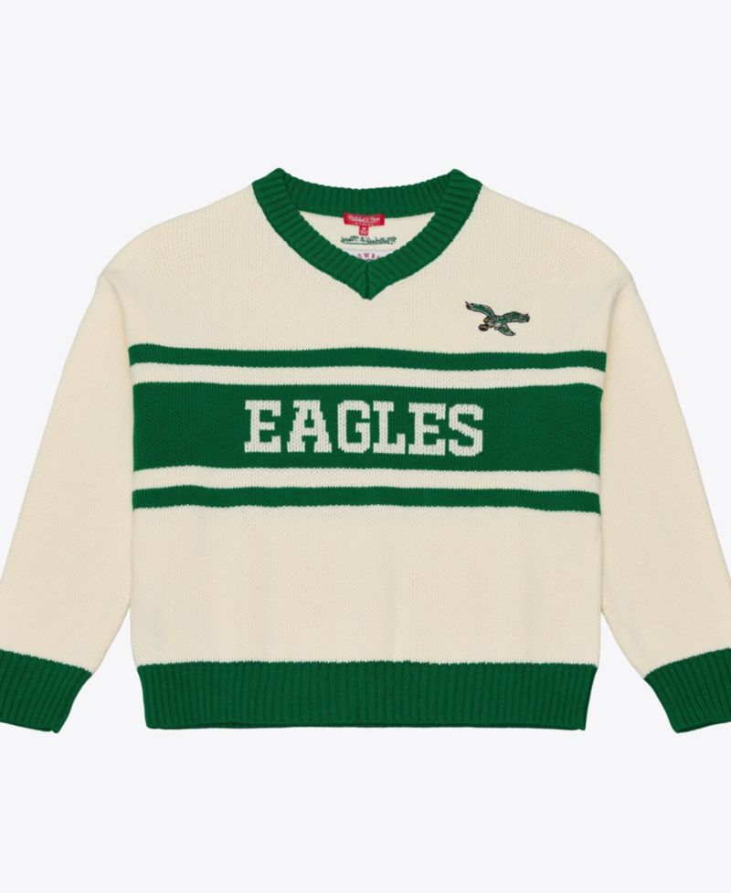 Women's Cream/Kelly Green Philadelphia Eagles Retro Roots V-Neck Sweater