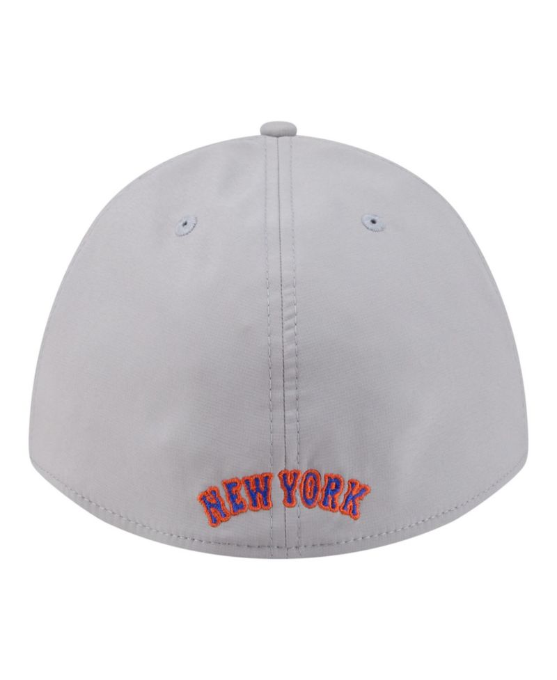 Men's Gray New York Mets Patch 39THIRTY A-Frame M-Crown Perforated Flex Hat